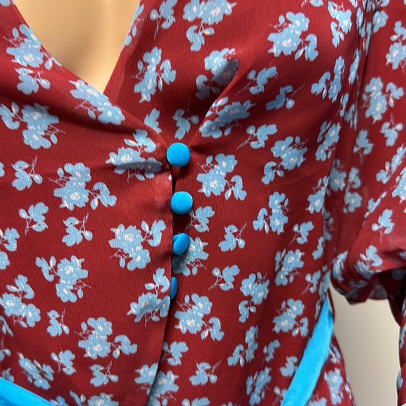 NWOT Lost Ink Puffed Long Sleeve Mock Wrap Blouse with Belt size XS - Picture 3 of 12